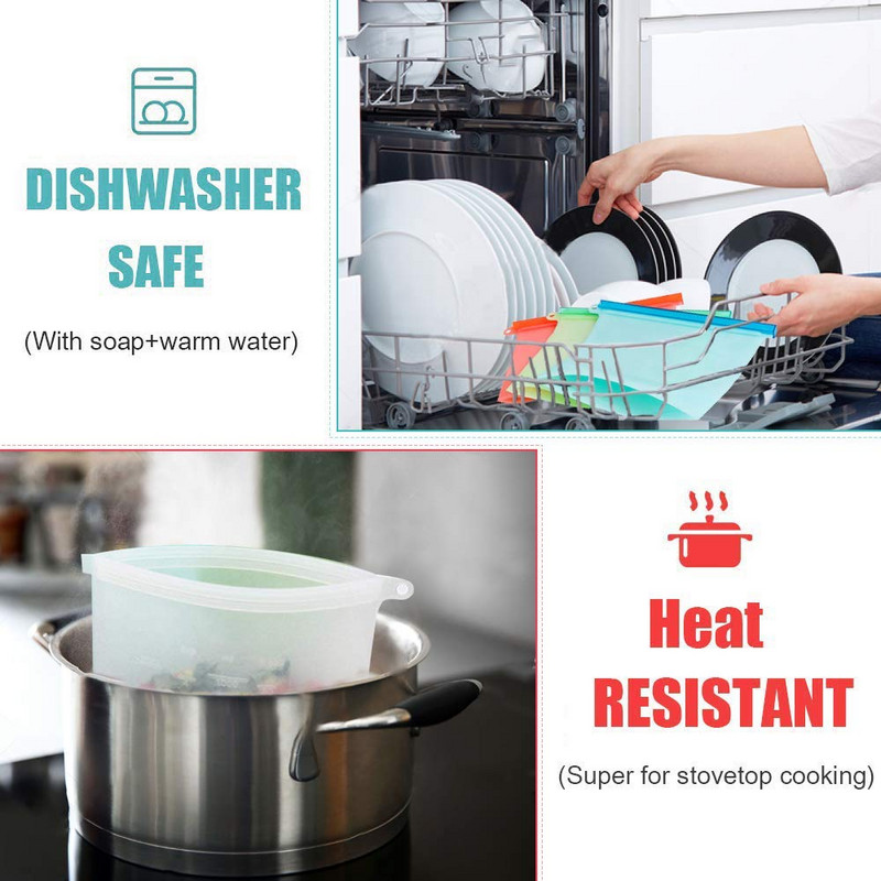 Silikónové vrecko na opakované použitie, 1000 ml, 1500 ml, kuchynské silikónové vrecko na skladovanie potravín, eko zipsové tesnenie, mraziace vrecko, čerstvé vrecká