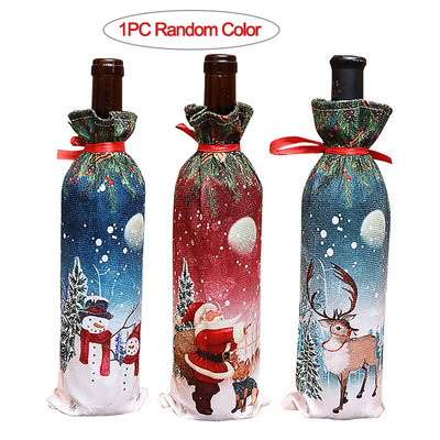 "10 ks vianočných krytov na fľaše červeného vína, vianočných dekorácií na domáce šampanské, ľanové sviatočné dekorácie, číslo modelu Santa Claus"
