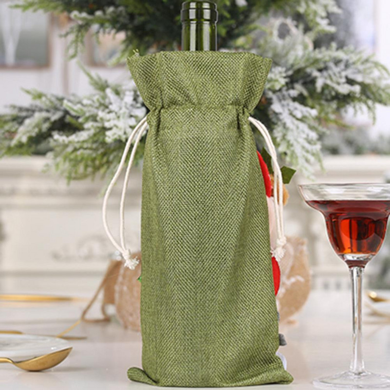 "10 ks vianočných krytov na fľaše červeného vína, vianočných dekorácií na domáce šampanské, ľanové sviatočné dekorácie, číslo modelu Santa Claus"