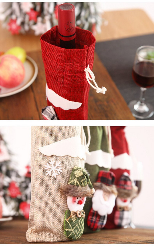 10 buc. Suport saci cadou de Crăciun pentru sticlă de vin de Crăciun Husă de praf Cadou de Anul Nou de Crăciun Decor de Crăciun pentru casă Moș Crăciun