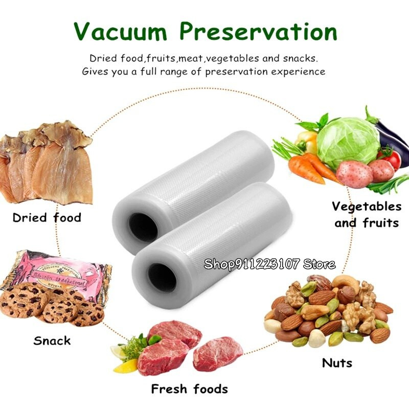 5 ritiniai / 2 ritinėliai, virtuvės maisto vakuuminiai maišeliai, maišeliai, skirti vakuuminiam sandarikliui laikyti 12+15+20+25+28cm*500cm