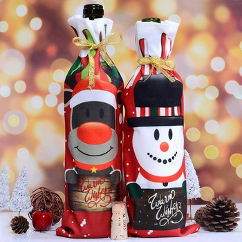 Σετ μπουκαλιών Χριστουγεννιάτικες διακοσμήσεις Δημιουργικό Άγιος Βασίλης Χιονάνθρωπος Ελάφια Σετ κόκκινο κρασί κινουμένων σχεδίων Χριστουγεννιάτικο σετ μπουκαλιών κρασιού Τσάντα μπουκαλιών