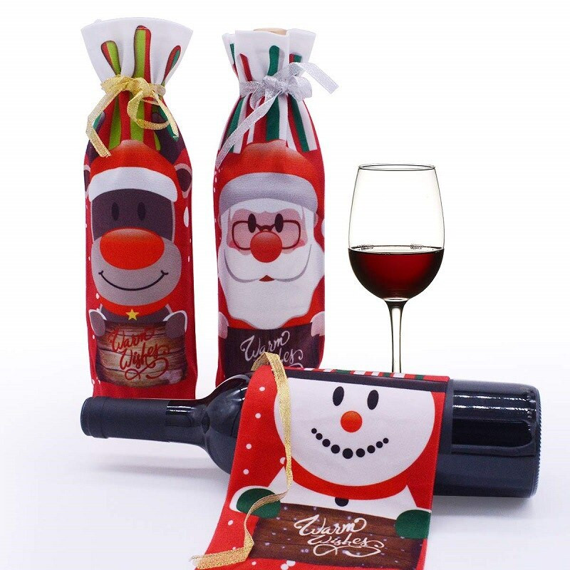 Set de sticle Decoratiuni de Crăciun Creativ Moș Crăciun Om de Zăpadă Cerb Set Vin Roșu Desene Animat Set Sticle de Vin de Crăciun Geantă de sticlă