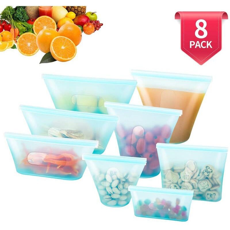 Silikoninis maisto maišelis su užtrauktuku, daugkartinis, šviežiai laikomas maišelis, sandarus vaisių ir daržovių maišelis, nepralaidus maisto saugojimui su užtrauktuku.