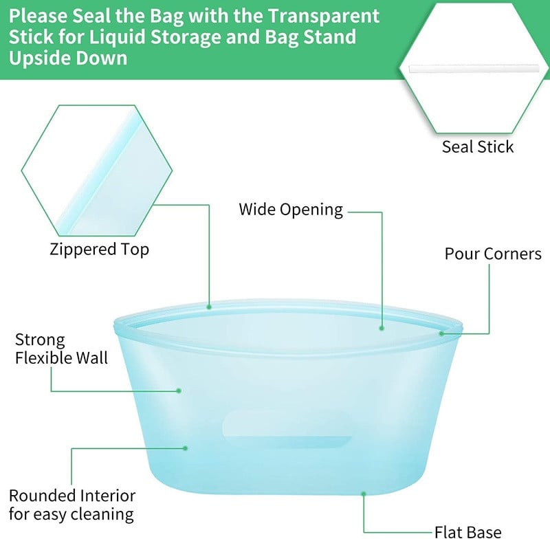 Silikoninis maisto maišelis su užtrauktuku, daugkartinis, šviežiai laikomas maišelis, sandarus vaisių ir daržovių maišelis, nepralaidus maisto saugojimui su užtrauktuku.