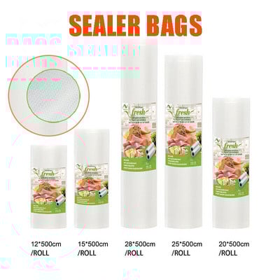 Vakuuminiai maišeliai maisto vakuuminiam sandarikliui Maisto produktai šviežiai ilgai išliekantys 12+15+20+25+28cm*500cm ritinėliai / partijų maišeliai vakuuminiam pakuotojui