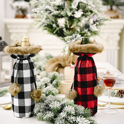 2PCS Božićne potrepštine Plišana rešetkasta navlaka za bocu vina Kreativna nova torba za bocu vina Nordic home Dekoracija navlake za crno vino