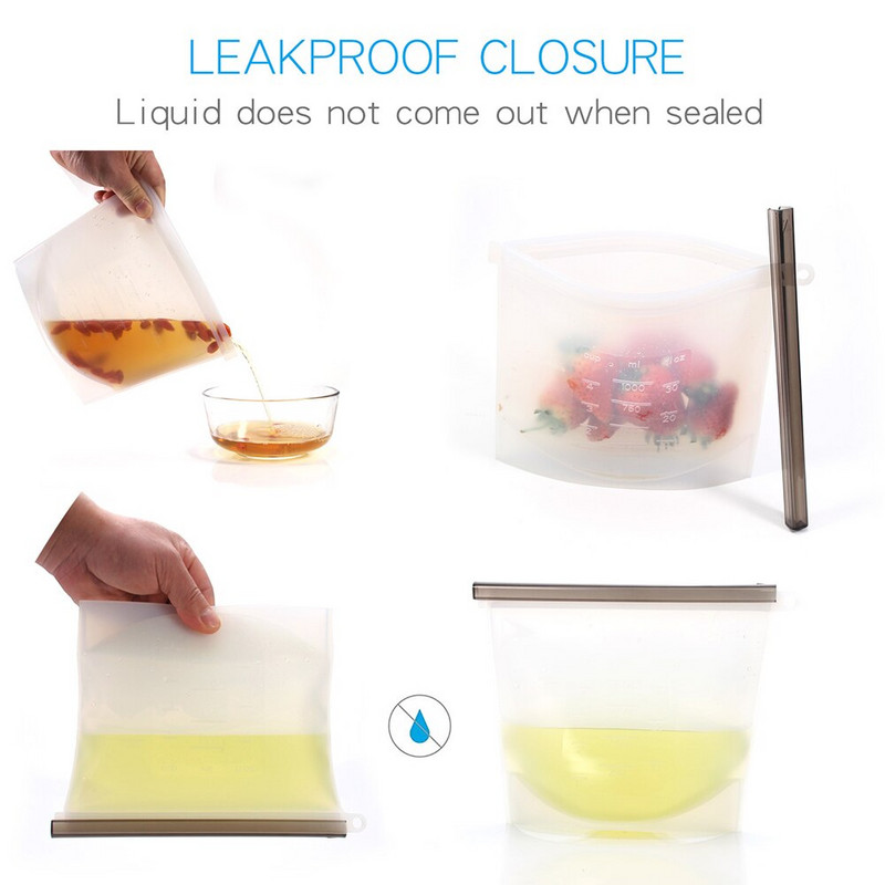 1500ml a 1000ml opakovane použiteľné silikónové vrecká na potraviny | NAJLEPŠIE na sendviče, tekutiny, desiatu, obed, ovocie, mrazničku, vzduchotesné tesnenie