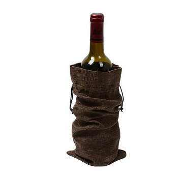 Ленени чанти за вино Бутилка шампанско Червено вино Опаковъчна чанта Сватбена парти Декорация Чанти с шнур за вино Подаръчна торбичка