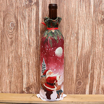 „10 бр. Прахозащитна торба за бутилка вино Дядо Коледа Ноел Декорация на маса за вечеря Коледна украса за дома 1 бр. Нова година 2020 Коледа“