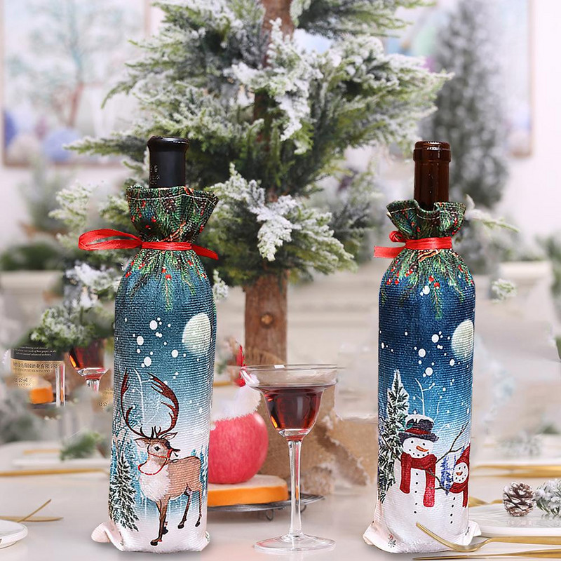 10 ks, kryt na fľaše vína, vrecko na víno, dekorácia jedálenského stola s motívom Santa Clausa, vianočné dekorácie do domácnosti, 1 ks, nový rok 2020, Vianoce.