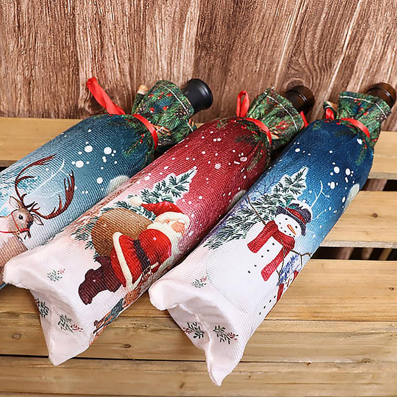 10 ks, kryt na fľaše vína, vrecko na víno, dekorácia jedálenského stola s motívom Santa Clausa, vianočné dekorácie do domácnosti, 1 ks, nový rok 2020, Vianoce.