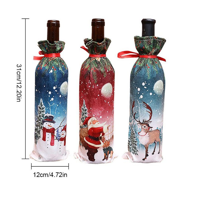 10 ks, kryt na fľaše vína, vrecko na víno, dekorácia jedálenského stola s motívom Santa Clausa, vianočné dekorácie do domácnosti, 1 ks, nový rok 2020, Vianoce.