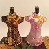 10 ks luxusných čínskych šiat z hodvábneho brokátu, kryty na fľaše vína, vrecko na prach 750 ml, baliace vrecká, vianočné dekorácie na svadobný stôl