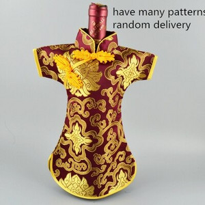 10 ks luxusných čínskych šiat z hodvábneho brokátu, kryty na fľaše vína, vrecko na prach 750 ml, baliace vrecká, vianočné dekorácie na svadobný stôl