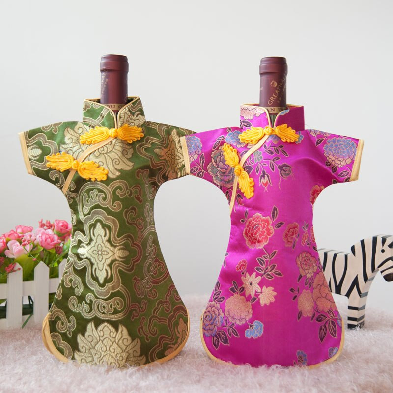 10 ks luxusných čínskych šiat z hodvábneho brokátu, kryty na fľaše vína, vrecko na prach 750 ml, baliace vrecká, vianočné dekorácie na svadobný stôl