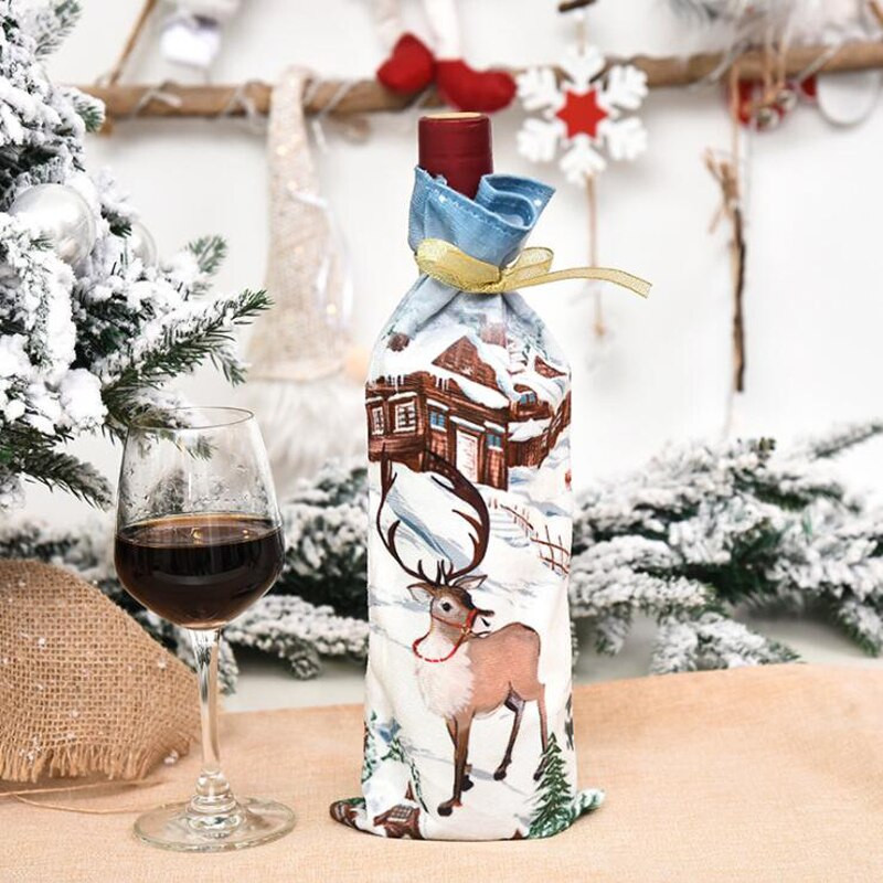 30 ks/lot vianočných krytov na fľaše červeného vína, vrecka na fľaše šampanského, vianočných dekorácií do domácnosti, kuchyne a reštaurácie.
