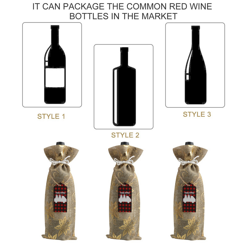 Set de pungi cadou buchet de șampanie, etichetă de ștanțare la cald, pungă de vin, capac pentru sticla de vin de Crăciun, set de pungi pentru sticlă de vin, curea