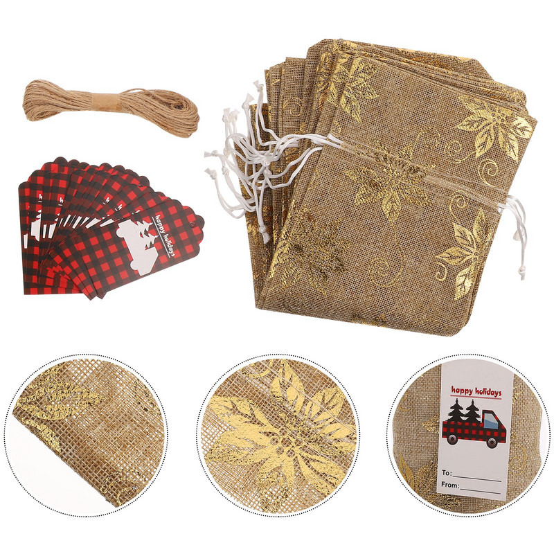 Set de pungi cadou buchet de șampanie, etichetă de ștanțare la cald, pungă de vin, capac pentru sticla de vin de Crăciun, set de pungi pentru sticlă de vin, curea