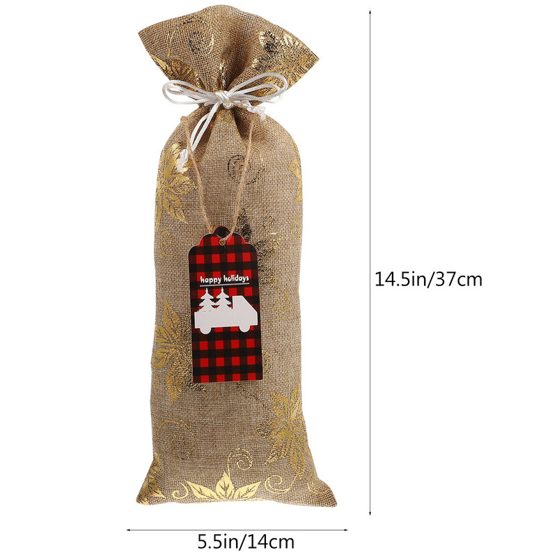 Set de pungi cadou buchet de șampanie, etichetă de ștanțare la cald, pungă de vin, capac pentru sticla de vin de Crăciun, set de pungi pentru sticlă de vin, curea