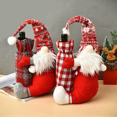 Husă creativă pentru sticle de vin Moș Crăciun Papușă cu șampanie Decor de Anul Nou Papușă fără chip Husa pentru sticle de vin 2022 Nou