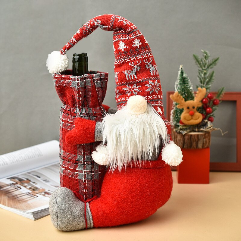 Husă creativă pentru sticle de vin Moș Crăciun Papușă cu șampanie Decor de Anul Nou Papușă fără chip Husa pentru sticle de vin 2022 Nou