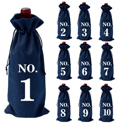 10 ks/sada prenosných krytov na fľaše vína s číslom a potlačou, viacfarebných, prachotesných, baliacich šampanských, sťahovacej tašky do domácnosti