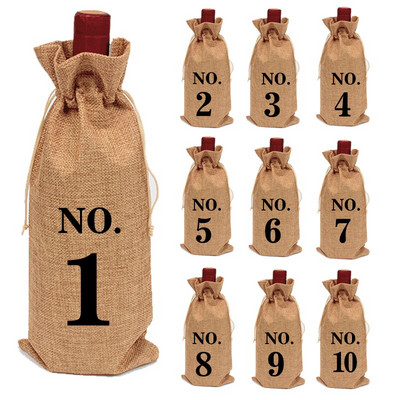 10 ks/sada prenosných krytov na fľaše vína s číslom a potlačou, viacfarebných, prachotesných, baliacich šampanských, sťahovacej tašky do domácnosti