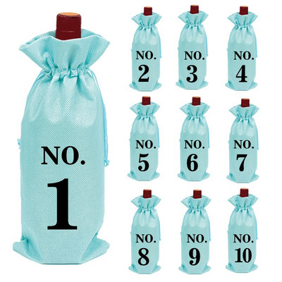10 ks/sada prenosných krytov na fľaše vína s číslom a potlačou, viacfarebných, prachotesných, baliacich šampanských, sťahovacej tašky do domácnosti