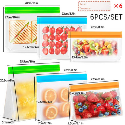 Комплект торби за многократна употреба PEVA Торбички за съхранение на храна Фризерни торбички Устойчиви на течове Съхранение на храна Запечатани торбички за храна Опаковки за замразяване