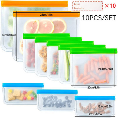 Комплект торби за многократна употреба PEVA Торбички за съхранение на храна Фризерни торбички Устойчиви на течове Съхранение на храна Запечатани торбички за храна Опаковки за замразяване