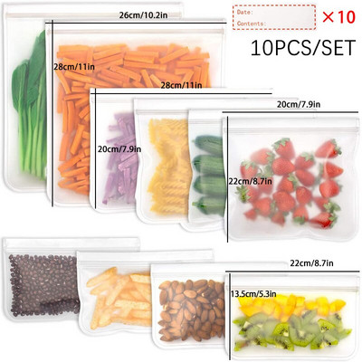 Комплект торби за многократна употреба PEVA Торбички за съхранение на храна Фризерни торбички Устойчиви на течове Съхранение на храна Запечатани торбички за храна Опаковки за замразяване
