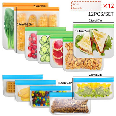 Комплект торби за многократна употреба PEVA Торбички за съхранение на храна Фризерни торбички Устойчиви на течове Съхранение на храна Запечатани торбички за храна Опаковки за замразяване