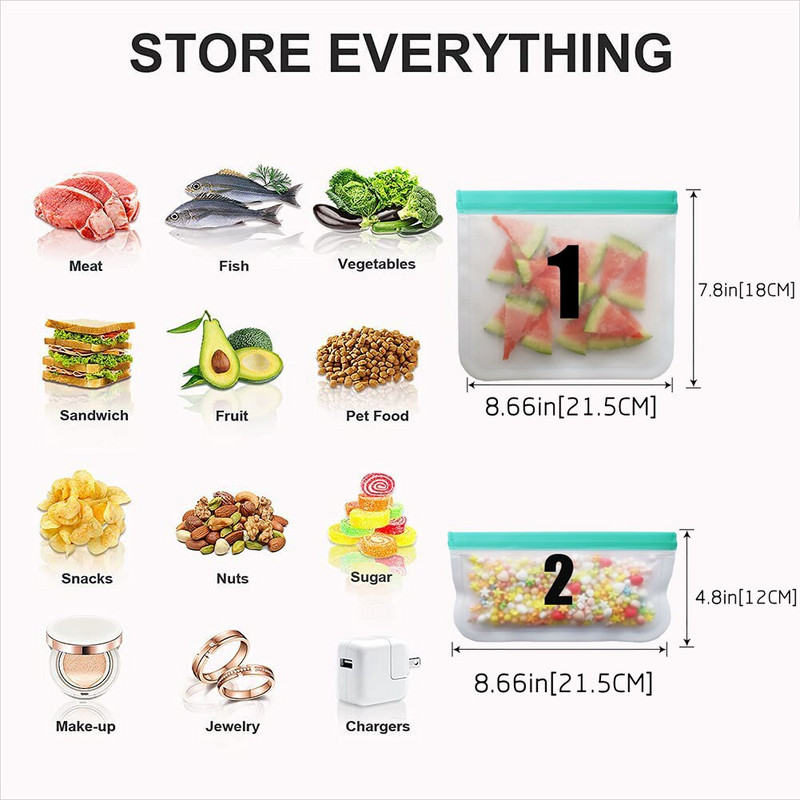 BEEMAN 12 ks silikónové vrecko na zips PEVA silikónové nádoby na skladovanie potravín nepriepustné opakovane použiteľné uzatváracie vrecko čerstvé vrecko na skladovanie potravín