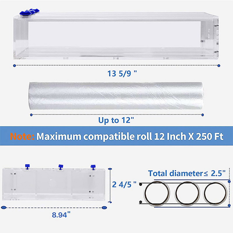 3-IN 1 plastikust ümbrise jaotur koos lõikuriga toidukile toidukilega hoiustamisorganiga Akrüülfooliumist vahend köögisahtli jaoks