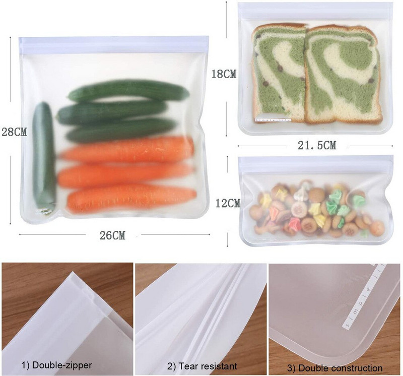 5/10 ks opakovane použiteľných vreciek na potraviny so zipsom, PEVA plastové úložné vrecká, nepriepustné nádoby na potraviny, čerstvé vrecko so zipsom, kuchynský organizér