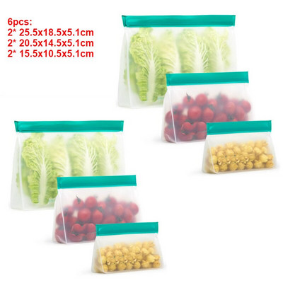 6 bucăți saci reutilizabile pentru depozitarea alimentelor, cu fermoar, cu fermoar, pungă pentru gustări, pungă pentru congelare, sac pentru legume proaspete, organizator pentru frigider, accesorii de bucătărie