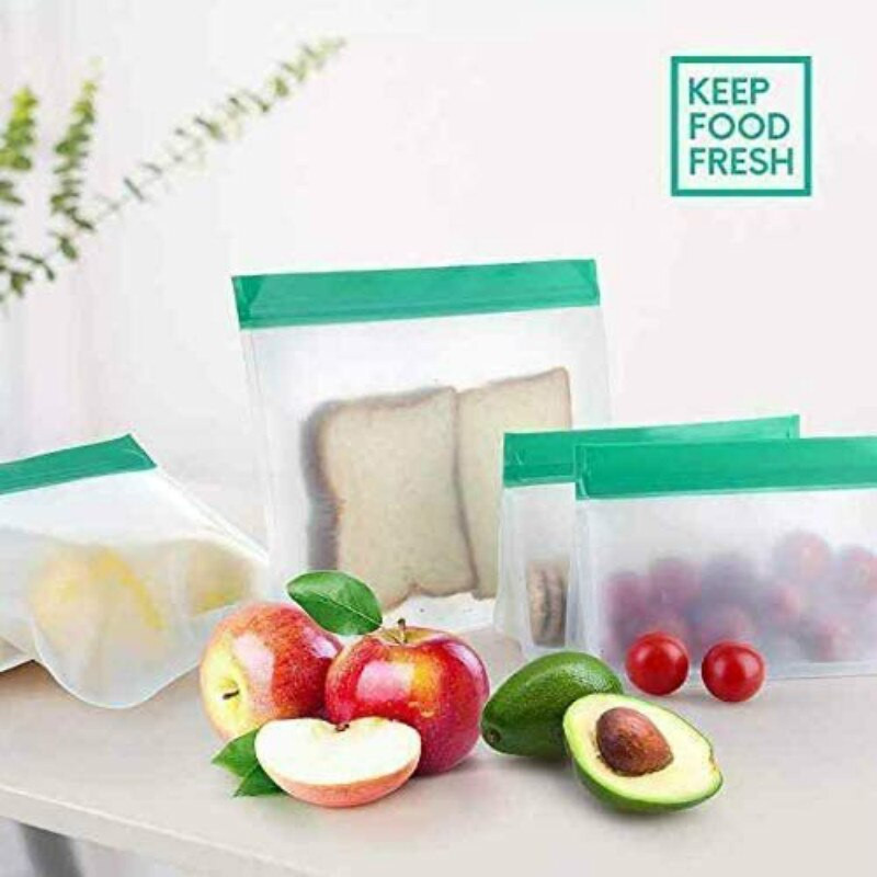 6 bucăți saci reutilizabile pentru depozitarea alimentelor, cu fermoar, cu fermoar, pungă pentru gustări, pungă pentru congelare, sac pentru legume proaspete, organizator pentru frigider, accesorii de bucătărie