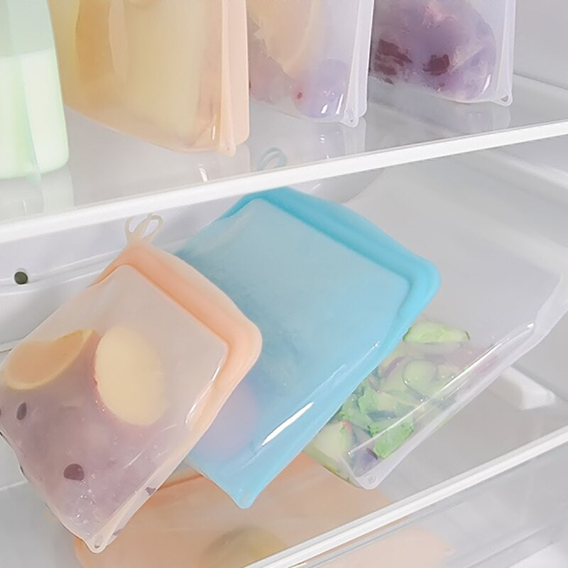 Silikónové vrecko na uchovávanie potravín, kuchynský organizér, opakovane použiteľný nepriepustný kontajner na mrazenie potravín, vrecko na ovocie a zeleninu, čerstvý obal