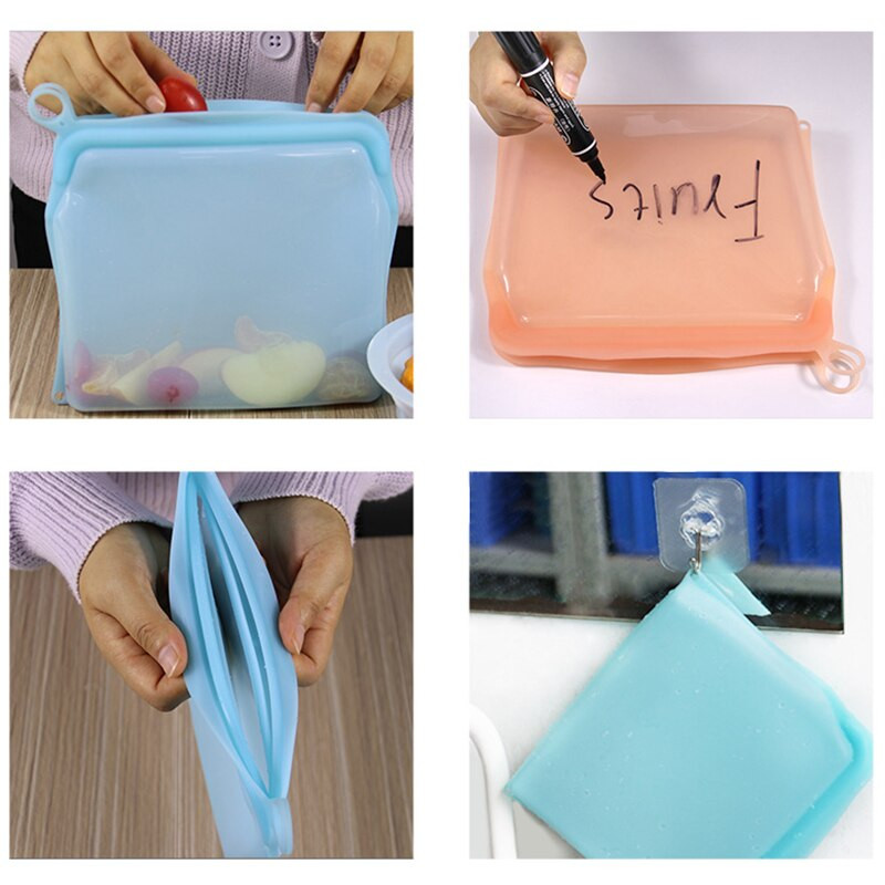 Silikónové vrecko na uchovávanie potravín, kuchynský organizér, opakovane použiteľný nepriepustný kontajner na mrazenie potravín, vrecko na ovocie a zeleninu, čerstvý obal