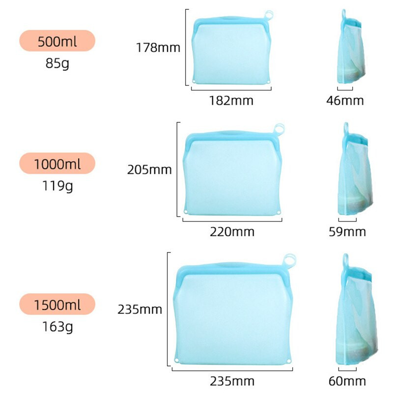 Silikónové vrecko na uchovávanie potravín, kuchynský organizér, opakovane použiteľný nepriepustný kontajner na mrazenie potravín, vrecko na ovocie a zeleninu, čerstvý obal