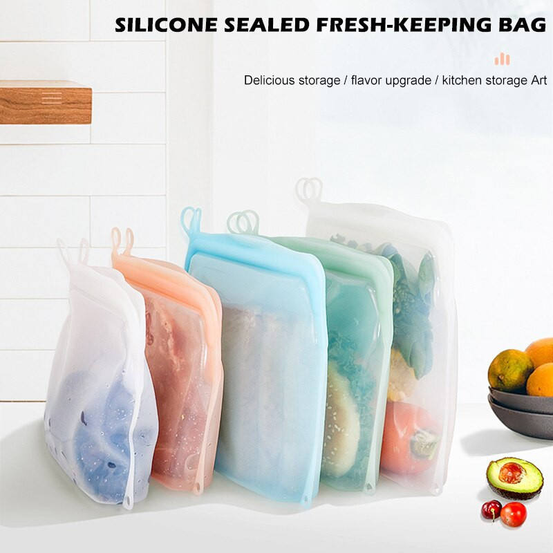 Silikónové vrecká na opakované použitie, nepriepustné, ľahko čistiteľné, na potraviny, občerstvenie, skladovanie ovocia do kuchyne, PR výpredaj