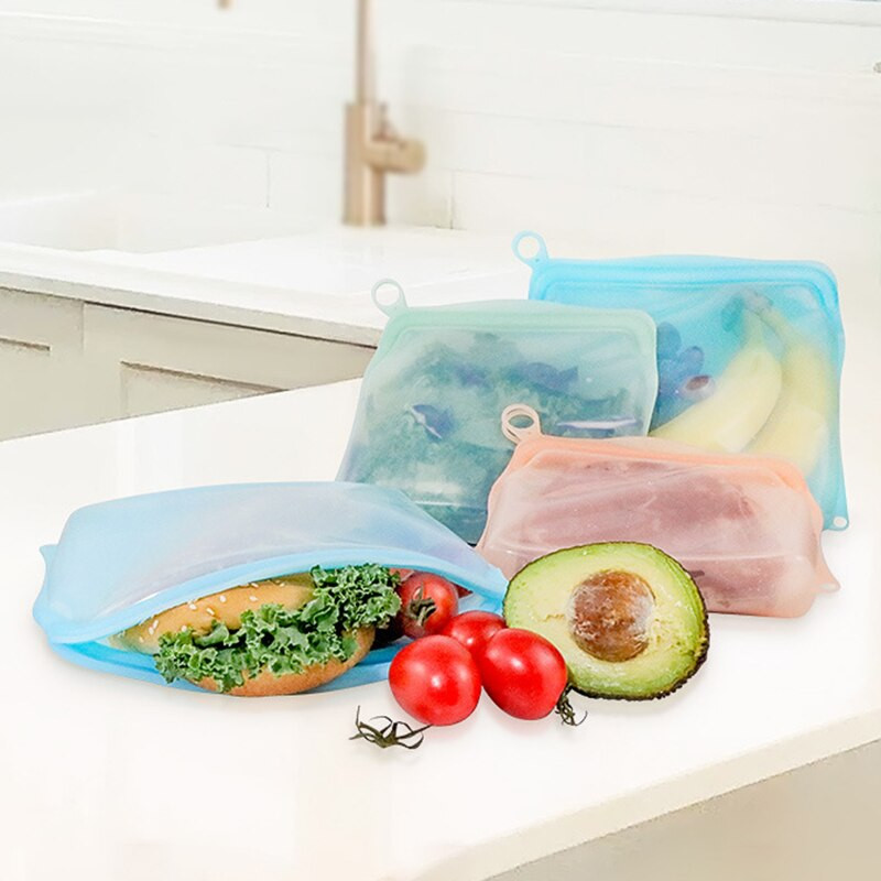 Silikónové vrecká na opakované použitie, nepriepustné, ľahko čistiteľné, na potraviny, občerstvenie, skladovanie ovocia do kuchyne, PR výpredaj