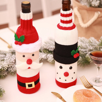 Коледен снежен човек Бутилка за вино Практичен плетен калъф за бутилка вино Дядо Коледа Семейна маса за хранене Торба за вино Домашно парти Орнамент