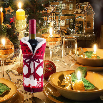 Коледна торбичка за вино Атмосфера Коледна украса Вино Домашен плетен празничен комплект Цветни пластмасови чаши за вино с дръжка