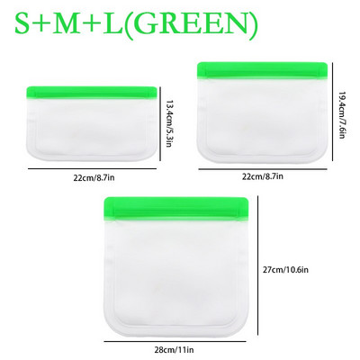 3 TK (S+M+L) silikoonist toidu säilituskotid Korduvkasutatavad lukuga kotid Lekkekindel sügavkülmkott puu- ja juurviljade jaoks, toiduainete säilituskonteinerid