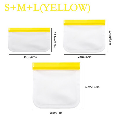 3 TK (S+M+L) silikoonist toidu säilituskotid Korduvkasutatavad lukuga kotid Lekkekindel sügavkülmkott puu- ja juurviljade jaoks, toiduainete säilituskonteinerid