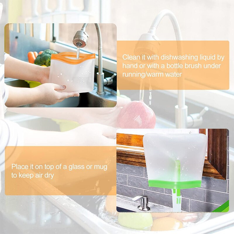 3 TK (S+M+L) silikoonist toidu säilituskotid Korduvkasutatavad lukuga kotid Lekkekindel sügavkülmkott puu- ja juurviljade jaoks, toiduainete säilituskonteinerid