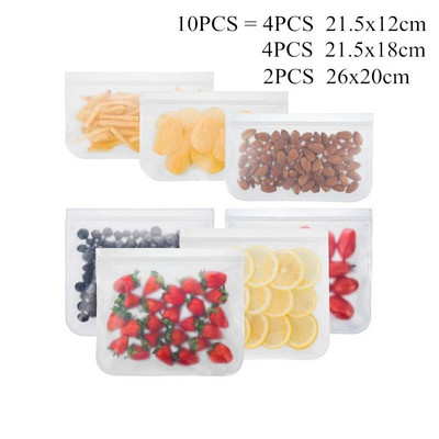 10 ks/sada silikónových úložných vreciek, nádoby na potraviny, opakovane použiteľné silikónové úložné vrecká na potraviny, stojace vrecko so zipsom, vrecko na poháre a čerstvé potraviny