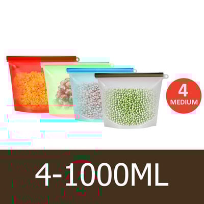 1000ml 1500ml Zip Lock vzduchotesné tesnenie silikónové vrecko opakovane použiteľné silikónové vrecko na skladovanie potravín na varenie sendvičových občerstvení